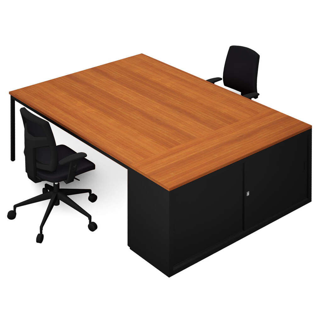 Bureaucombinatie Standaard, 2 bureautafels met schuifdeurkast